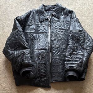 Pelle Pelle Embossed Black Leather Bomber Jacket